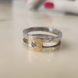 Silpada 925 Silver | 14K Gold Split Hammered Band  Unisex Sz 9.5